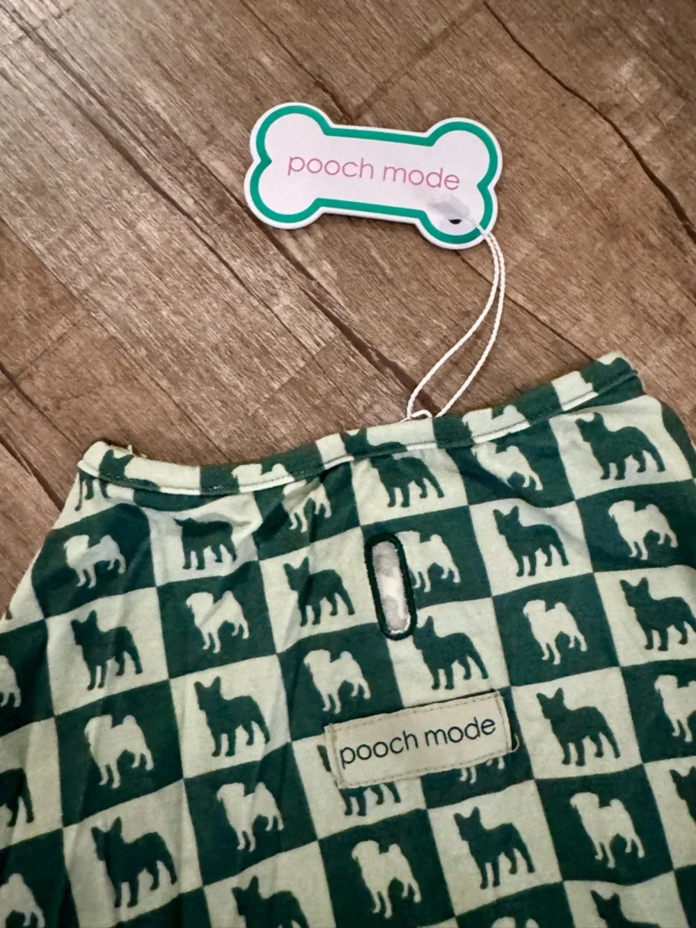 Pooch Mode Dog Outfit XL Bamboo Stretch Green Check‎ Frenchie Pug Print NWT